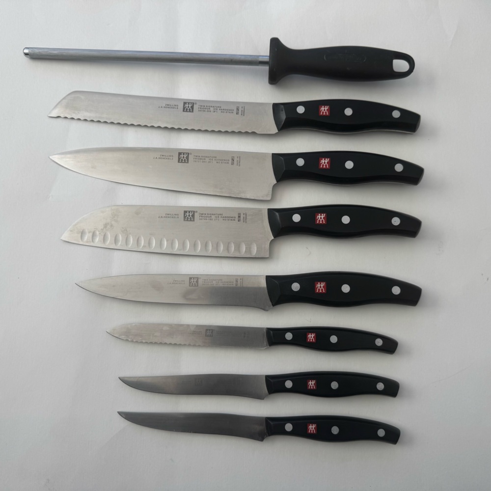 ZWILLING J.A. Henckels Twin Signature 8pc Black Silver Knife Set with Sharpener